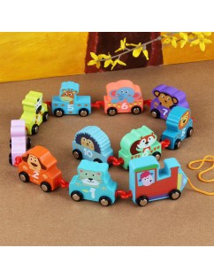 Wooden children cartoon vehicle cognition puzzle wooden animal train tractor toy vehicle