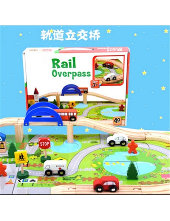 Boy toy wood city traffic scene rail car wood disassembly combination children puzzle wood toy A