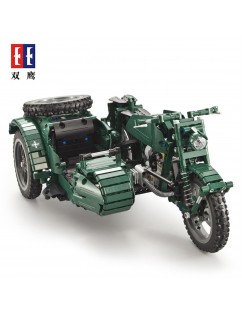 Assembled blocks remote control second world war motorcycle simulation technology machinery group electric toy car power group green