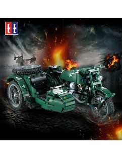 Assembled blocks remote control second world war motorcycle simulation technology machinery group electric toy car power group green